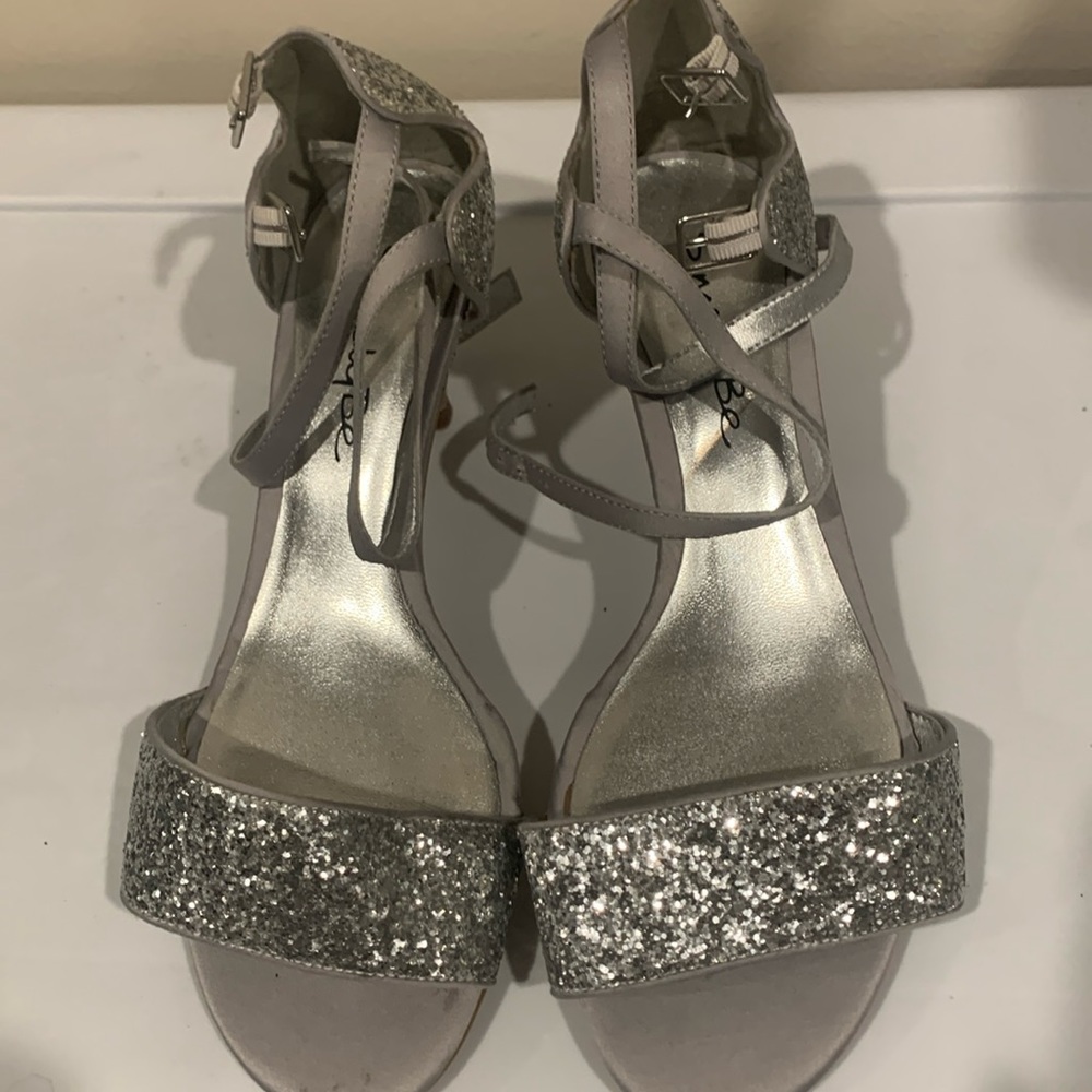 Silver Sparkle Heeled Open Toe Shoe